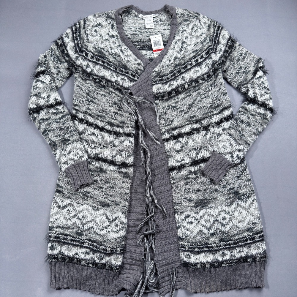 American Rag‎ Open Cardigan Sweater Duster Fringe Trim Knit XS